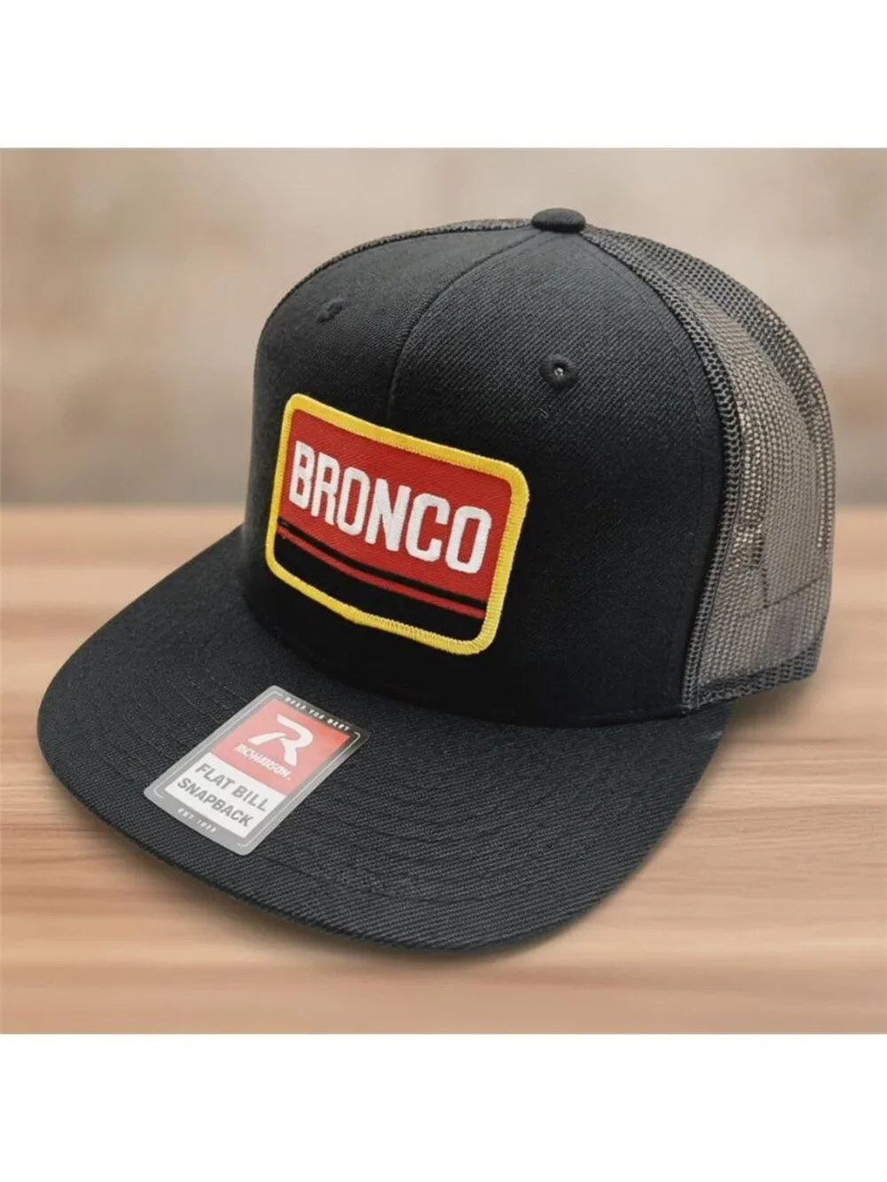 Retro Bronco Embroidered Patch Trucker Hat Richardson Flat Bill Snapback Cap 80s